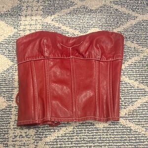 Edikted Red Faux Leather Strapless Corset Top